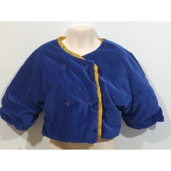 Kico for Anthropologie 5/6 Velvet Velour Quilted Blue Yellow Child's Snap Jacket - Picture 1 of 9